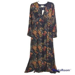 See U Soon navy blue all over floral long sleeve maxi dress size S NWT